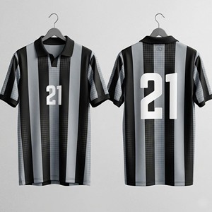 Retro Soccer Jersey Men's Black Grey Vertical Striped Polo Collar Football Shirt Custom Number OEM Teamwear - Product Image 2