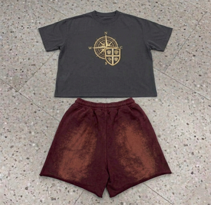 Ensemble deux pièces décontracté personnalisé en coton respirant, chemise et short surdimensionnés, t-shirts à manches courtes imprimés pour hommes - Product Image 1