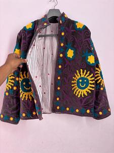 Vintage Purple <b>Velvet</b> Floral Embroidered Suzani Jacket With Sun Pattern Full Sleeve Stand Collar Handmade Bohemian Winter <b>Coat</b> - Product Image 3