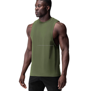 Débardeur d'entraînement tendance pour homme, en polyester et coton respirant, col rond, couleur unie, vêtements de sport de gym avec décoration imprimée - Product Image 1