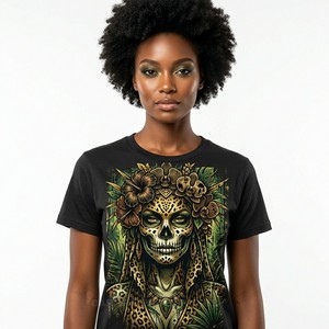 Fabricant de T-shirts personnalisés pour femmes en tissu épais, T-shirt graphique Winter Fantasy, imprimé crâne bleu, streetwear, fournisseur de vêtements en gros - Product Image 3