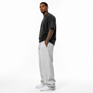 Custom Logo Men's Oversized Baggy Wide Leg Sweatpants 100% Cotton Sweatpants Drawstring Streetwear Jogger Pants - Product Image 2