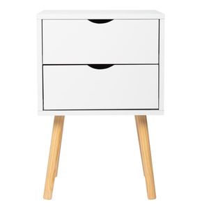 Comodino Moderno e Semplice 40*30*60cm, Mobile Bianco con Gambe Color Legno, MDF, Gambe Alte, Due Cassetti - Product Image 4