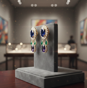 Boucles d'oreilles en argent sterling 925 plaqué or 18 carats, serties de pierres bleues hydro et vertes, taille octogonale avec CZ, pour soirée, prix d'usine - Product Image 5