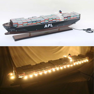 APL CONTAINER SHIP WITH <b>LIGHTS</b> Handcrafted Painted Wooden Commercial Ship Model for Office Decoration Business Gift Collection - Product Image 1