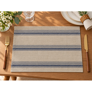Set de table en lin de qualité supérieure |   Set de table tissé rayé beige et bleu marine |   Nappe élégante en tissu pour la maison, l'hôtel et le restaurant - Product Image 1