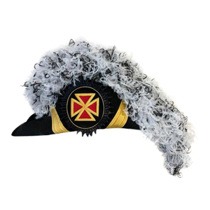 Chapeau de cérémonie maçonnique Grand Commandeur des Chevaliers Templiers en plumes blanches avec broderie en fils d'or Croix Rouge - Product Image 1
