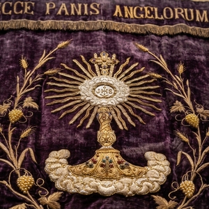 Velvet Embroidery Banner Monstrance Floral Trim Custom Design Maroon Purple <b>Sew</b>-On Fabric <b>Badge</b> Classical Style Garment - Product Image 3