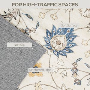 Tappeto 5x7 Lavabile in Lavatrice Antiscivolo con Stampa Floreale Boho, Tappeto a Pelo Lungo Marrone per Soggiorno, Camera da Letto e Sala da Pranzo, Colore Blu - Product Image 4