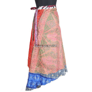 Falda Cruzada Estilo Sari Vintage para Mujer, Estilo Boho Hippie, Vestido de Seda Nuevo de la India, Reversible de Dos Capas, Seda Vintage India - Product Image 3