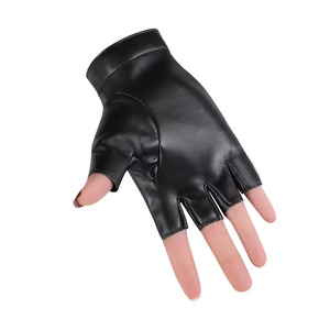 Black PU <b>Fingerless</b> <b>Gloves</b> With Silver Rivets Wrist Length Punk Style Casual Wear - Product Image 6