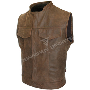 Men's Brown <b>Leather</b> Vests Fashion Turn Down Collar Moto Biker Waistcoat Male Slim Fit Motorcycle <b>Sleeveless</b> <b>Jacket</b> - Product Image 2