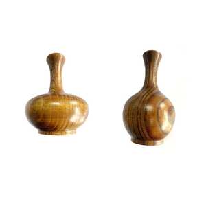 Vase à fleurs en bois de noyer foncé bicolore, artisanal, rustique, en bois massif, urne de table - Product Image 4