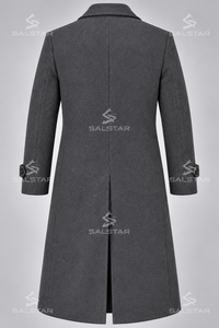 Manteau long en laine pour homme, double boutonnage, revers cranté, épais, pour l'hiver, classique, gris anthracite, style trench-coat formel pour affaires - Product Image 5