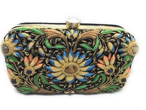 Women Embroidered Clutch Bag <b>Floral</b> Evening Handbag Metal Frame Chain Strap Party Wedding Ethnic <b>Box</b> Purse Design - Product Image 2