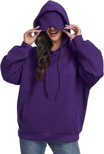 Sudadera con Capucha Extra Grande para Mujer, Color Sólido, Tejida en Algodón, Transpirable, para Otoño - Product Image 5