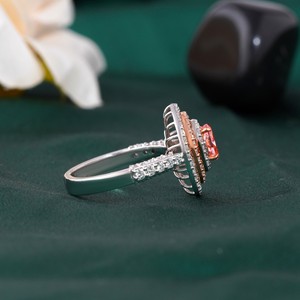 14K <b>Gold</b> Fine <b>Ring</b> with 0.61 CT Vivid Red Lab Grown Oval Double Halo 14K <b>Gold</b> - Product Image 3