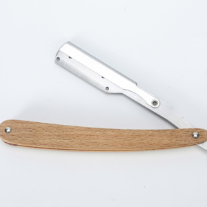 Maquinilla de afeitar con mango de madera para hombre, maquinilla de afeitar con hoja recta, desechable, de acero inoxidable, OEM - Product Image 3