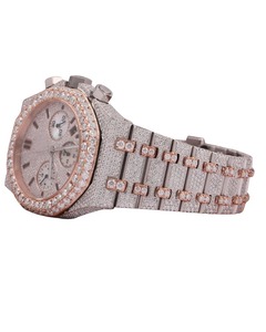 Reloj de Lujo Clásico de Cuarzo con Diamantes, Oro Rosa, Diamantes Moissanite VVS, Correa y Esfera con Diamantes, Estilo Hip Hop Personalizado con Fecha - Product Image 3