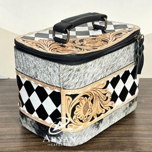 Nouveauté : Étuis de rangement pour bijoux en cuir véritable, faits à la main, avec motifs floraux et à carreaux, intérieur en velours, organiseur de voyage - Product Image 1