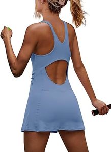 Robe de tennis pour femme, bleu clair, col carré, ajustée, sans manches, respirante, anti-humidité, séchage rapide, 100% polyester, vêtements de sport - Product Image 2