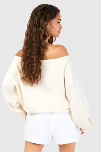 Women Fashion <b>Off</b> <b>Shoulder</b> Sweat Shirt Oversized Soft Fleece Pullover Long Sleeve Casual Warm Top Plain Custom Clothing - Product Image 4