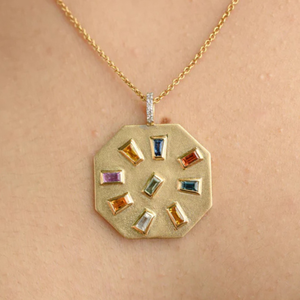 Antique Natural Multi Sapphire Charm <b>Pendant</b> in 18K <b>Solid</b> Yellow <b>Gold</b> - Product Image 1