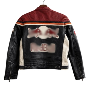 Unisex Genuine Cowhide Leather Motorcycle <b>Racing</b> <b>Jacket</b> | Windproof Thick <b>Racing</b> Color-Block Design | Front Logo | Private Label - Product Image 3