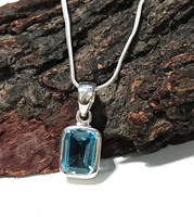 Pendentif en topaze bleue naturelle, argent sterling 925, pendentif en pierre précieuse fait main, collier chaîne, bijoux statement, certifié par une tierce partie