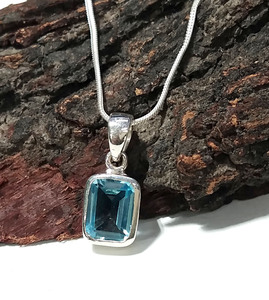 Natural Blue Topaz Pendant 925 Sterling <b>Silver</b> Handmade Gemstone Pendant Chain <b>Necklace</b> Statement Jewelry Third Party Certified - Product Image 4