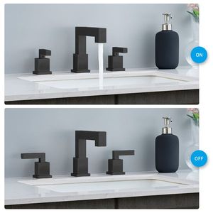 Rubinetto da Bagno Moderno a 2 Maniglie Nero Opaco con Cascata, Miscelatore a 3 Fori per Lavabo con Stile Pop - Product Image 2