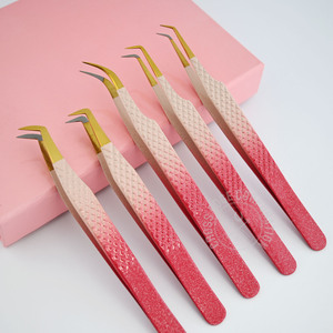 Pinzas Japonesas de Acero Inoxidable con Punta de Fibra, Aplicador de Pestañas de 45 y 90 Grados con Agarre de Diamante, Pinzas en Forma de X para Extensión de Pestañas - Product Image 1