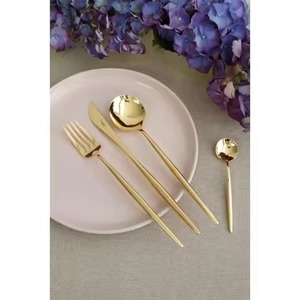 Ensemble de couverts élégants en métal avec manche en laiton, couverts en acier inoxydable, cuillère, fourchette, couteau, vaisselle moderne pour table à manger, finition durable - Product Image 6