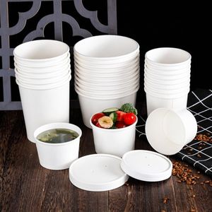 26 OZ White Paper & Kraft Soup <b>Cup</b> Double Wall <b>Disposable</b> Food Baverages with for Salad Noodles Fast Food Packaging - Product Image 1