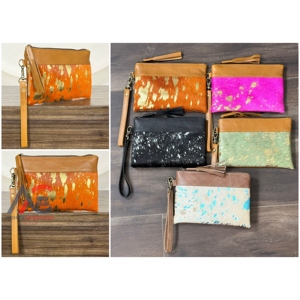 2026 Wholesale Handmade Luxury Hair On Metallic Cowhide Leather Wallet Purse Genuine Leather Clutch With Hand Wrislet for Women - Product Image 1