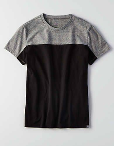T-shirt à manches courtes pour homme, col rond, coupe classique, respirant, tricoté, noir et gris, style décontracté - Product Image 1