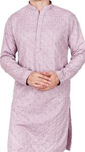 Conjunto de Kurta y Pijama TRILOKI para Hombre, Tejido Transpirable, Bordado con Lentejuelas, Estilo Étnico Indio Tradicional, de Rayón, para Verano - Product Image 3