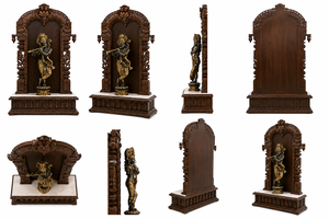 Traditional South Indian Style Open Temple Designs Wooden Pooja <b>Mandir</b> with Antique Brass Krishna Statue For Living Room UK Sale - Product Image 6