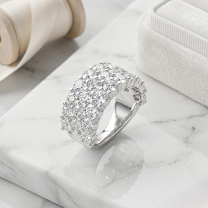 4.80CTW Round Cut Pave Set Triple Row <b>Statement</b> <b>Ring</b> - Product Image 3