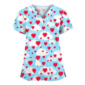 Custom Printed Sunflower Scrub Top - Wholesale Women's V-Neck Medical Uniform - Breathable Short Sleeve <b>Nurse</b> Clinic Wear - Product Image 1