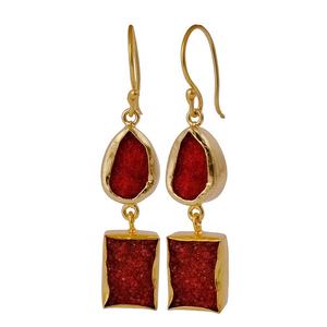 Pendientes colgantes de piedras preciosas verdes Druzy dobles decentes, joyería de moda estilo gancho chapado en oro - Product Image 5