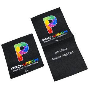 Etiquetas de Ropa Personalizadas con Logotipo Colorido, Cortadas con Láser, Estampadas en Caliente, de Poliéster Tejido, Plegadas al Centro, Etiquetas de Cuello al por Mayor - Product Image 1