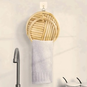 Porte-serviettes en bois, prix bas, anneau à serviettes, support en rotin naturel, accessoires de décoration de salle de bain - Product Image 6