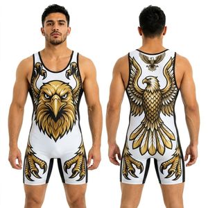 Singlet de Lucha Libre con Ilustración de León en Bronce Blanco, Sublimado, Suave, Elástico y de Primera Calidad - Product Image 1