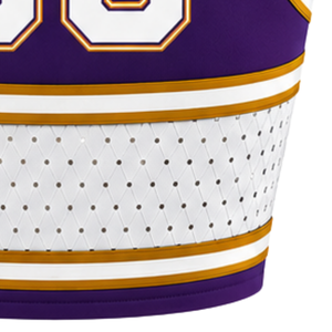 Haut court de cheerleading pour femme, sans manches, col en V, violet, blanc et or, pour performance athlétique, uniforme d'équipe de cheerleading, compétition - Product Image 6