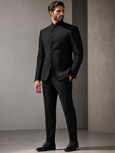 Blazer Negro a Medida para Hombre, con Cuello Mao, Doble Botonadura, Impermeable, para Bodas, Negocios, Traje Formal Premium - Product Image 6