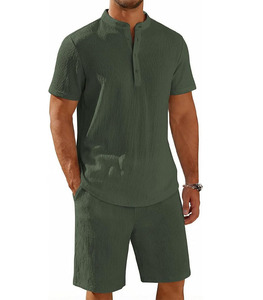 Ensemble de survêtement texturé personnalisé 2025 avec short décontracté assorti pour un style hivernal uni et décontracté - Product Image 1