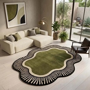 Modern Irregular Abstract Area Rug Green Black Cream Designer Carpet Soft Plush Living Room Bedroom Home Decor Style - Product Image 1