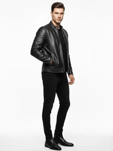 <b>Mens</b> Sleek <b>Leather</b> Cafe Racer <b>Jacket</b> - Product Image 3