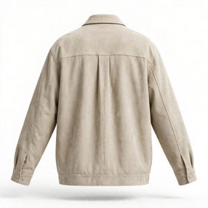 <b>Men's</b> Beige <b>Suede</b> Shirt <b>Jacket</b> Turn-down Collar Workwear Style Regular Fit Autumn Solid Color Button Closure - Product Image 2